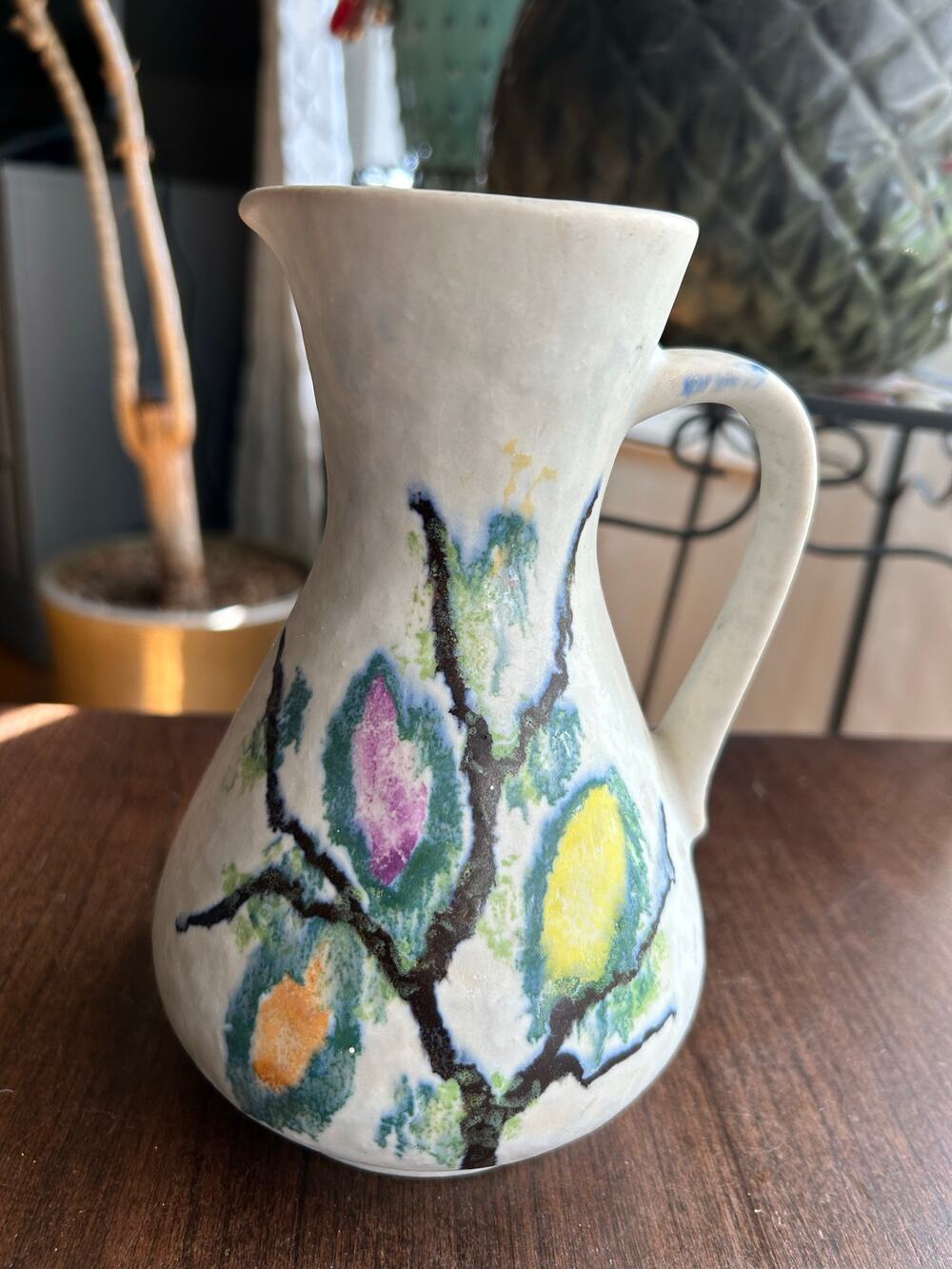Vintage West Germany Hand Painted Porcelain Vase w/ Handle Ceramic 7” Pitcher